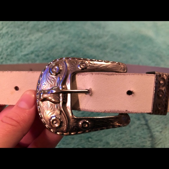 Vintage White High Waisted Metal Brocade Belt - Picture 2 of 8